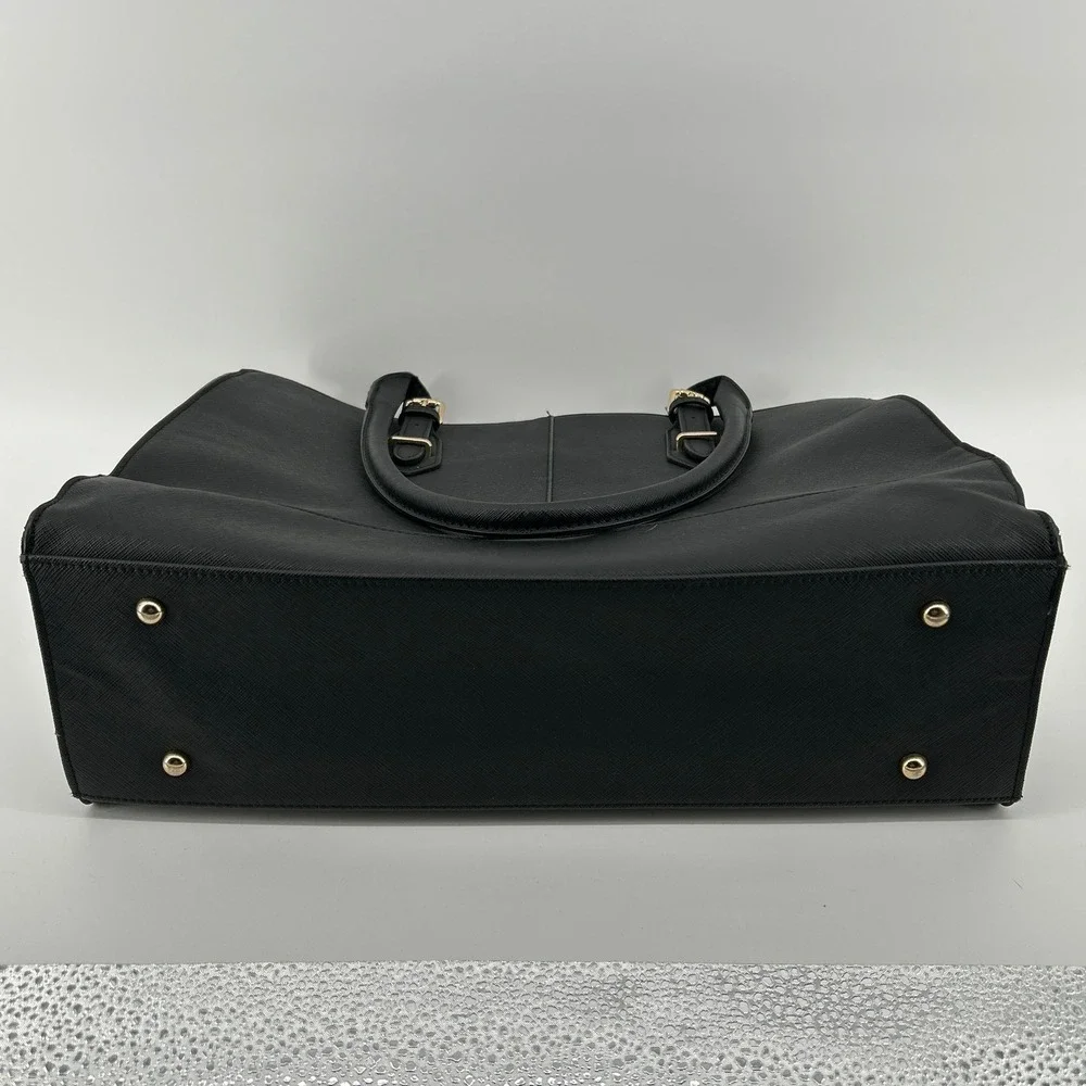 Black Saffiano Faux Leather Laptop Strap Tote Commuter Bag Work Briefcase Travel